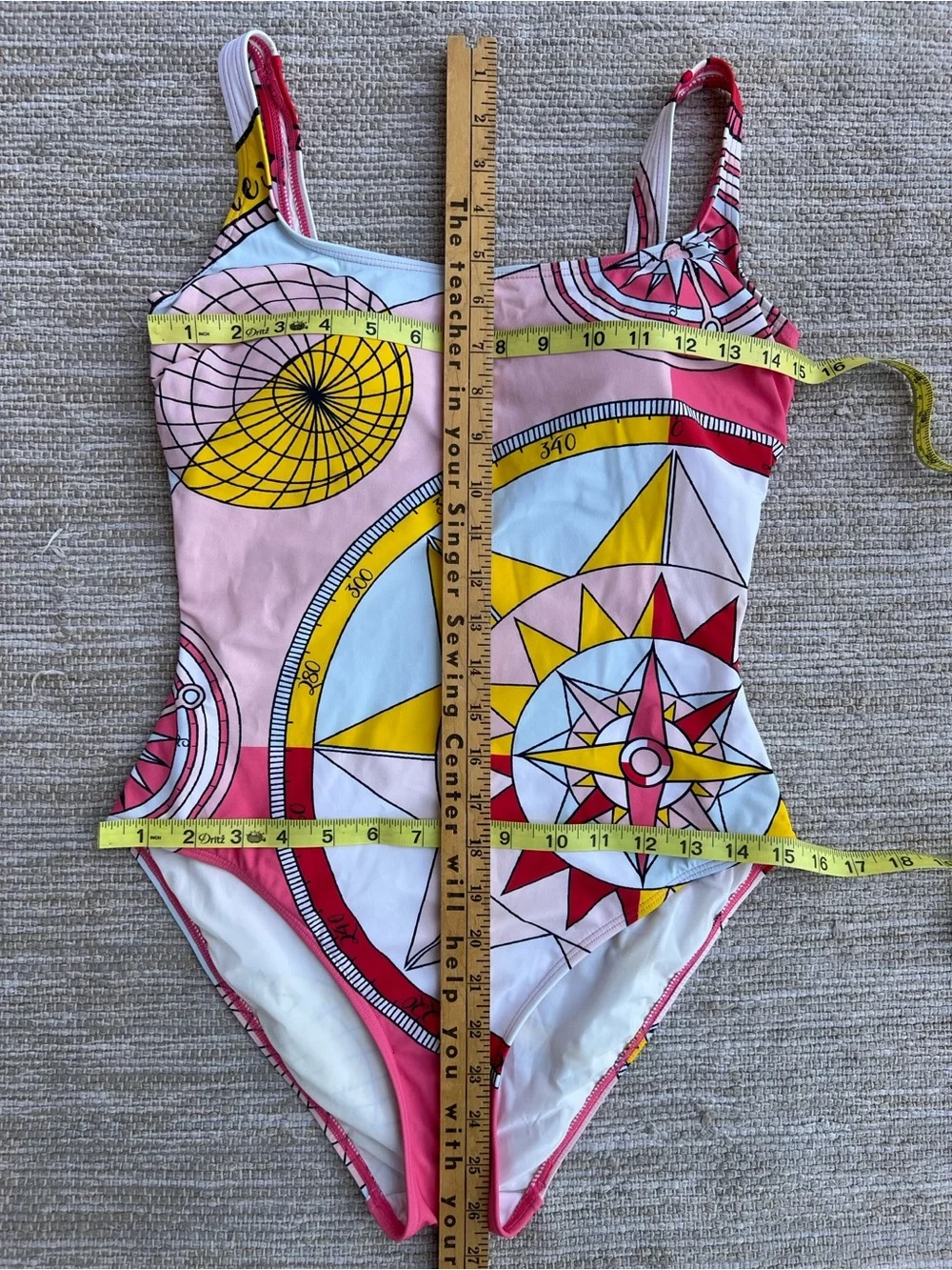 Tory Burch Constellation Compass  One Piece Swimsuit in Pink Yellow M